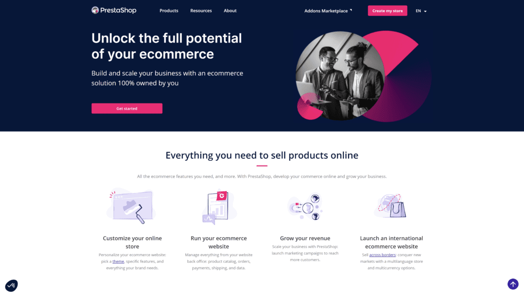 screenshot of the prestashop homepage