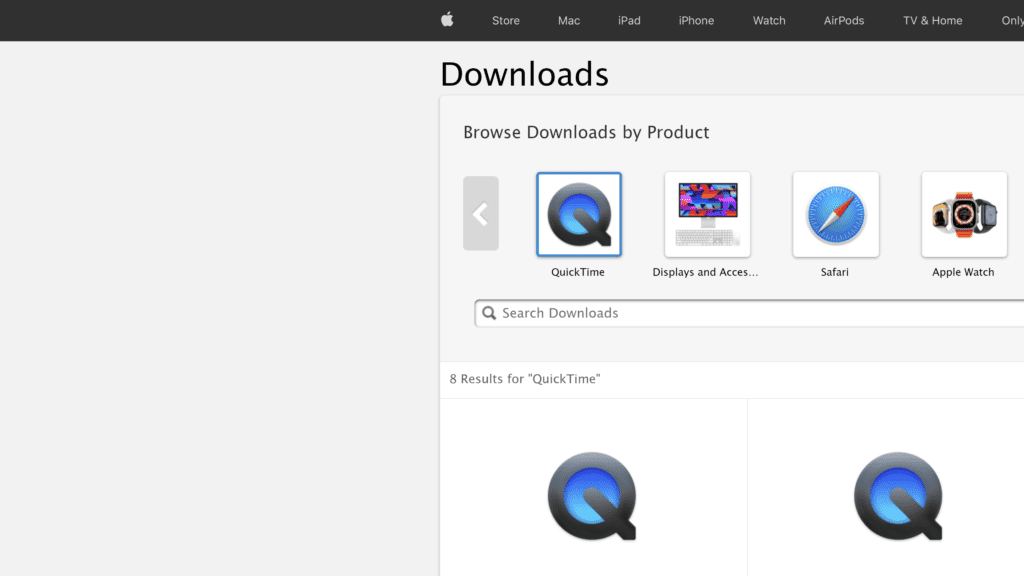 screenshot of the quicktime homepage