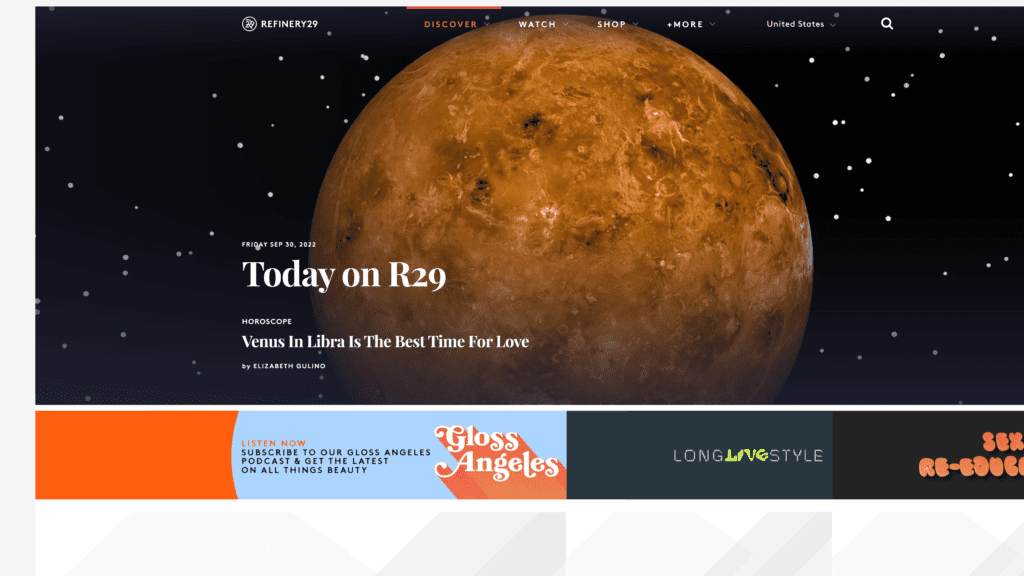 screenshot of the refinery29 homepage