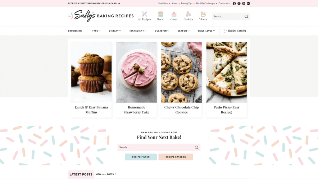 screenshot of the sallysbakingaddiction homepage