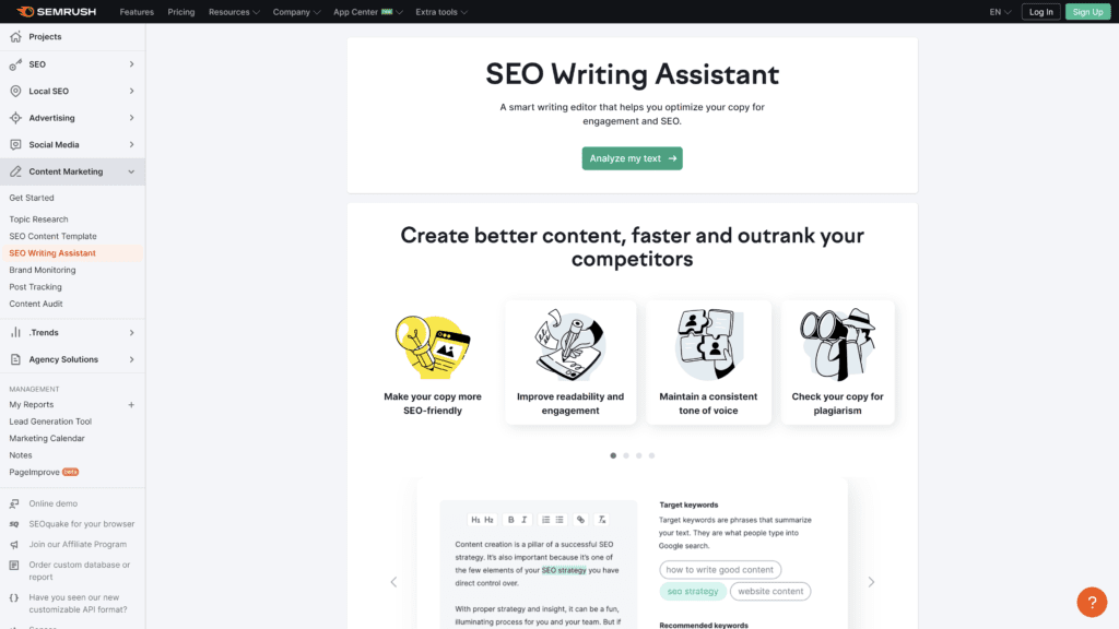 SEO assistant by semrush homepage screenshot 1