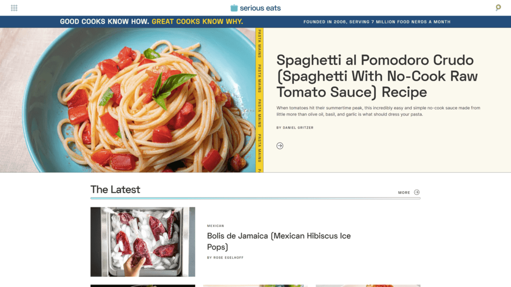 screenshot of the seriouseats homepage