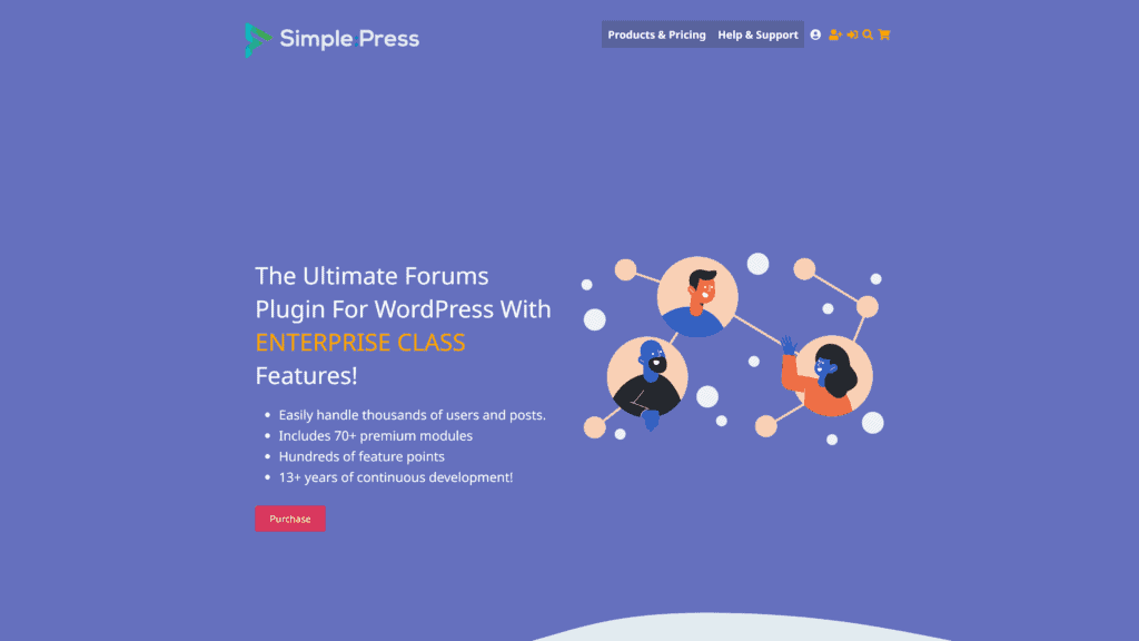 screenshot of the simplepress homepage