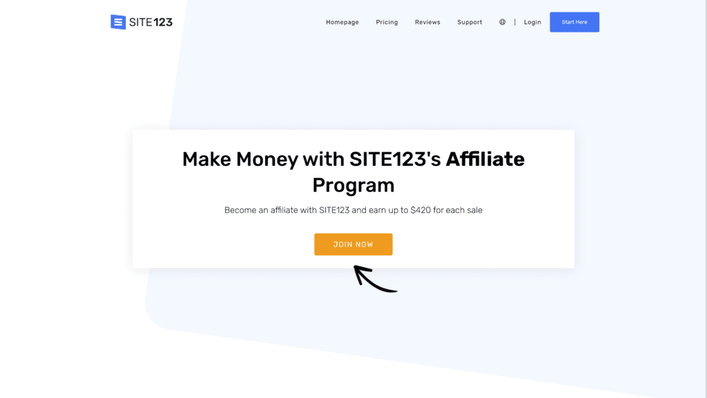 site123 affiliates homepage screenshot 1