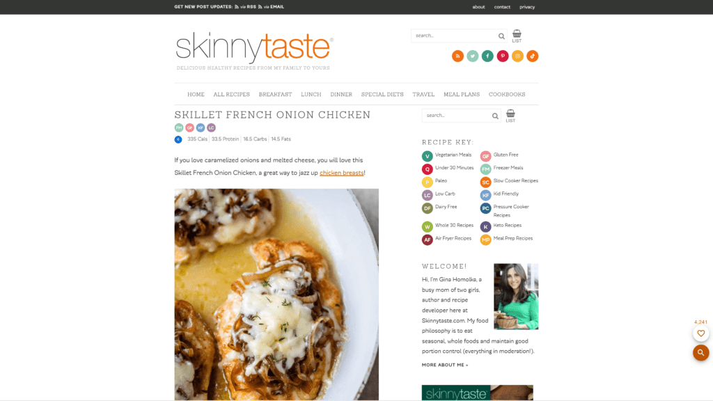 screenshot of the skinnytaste homepage