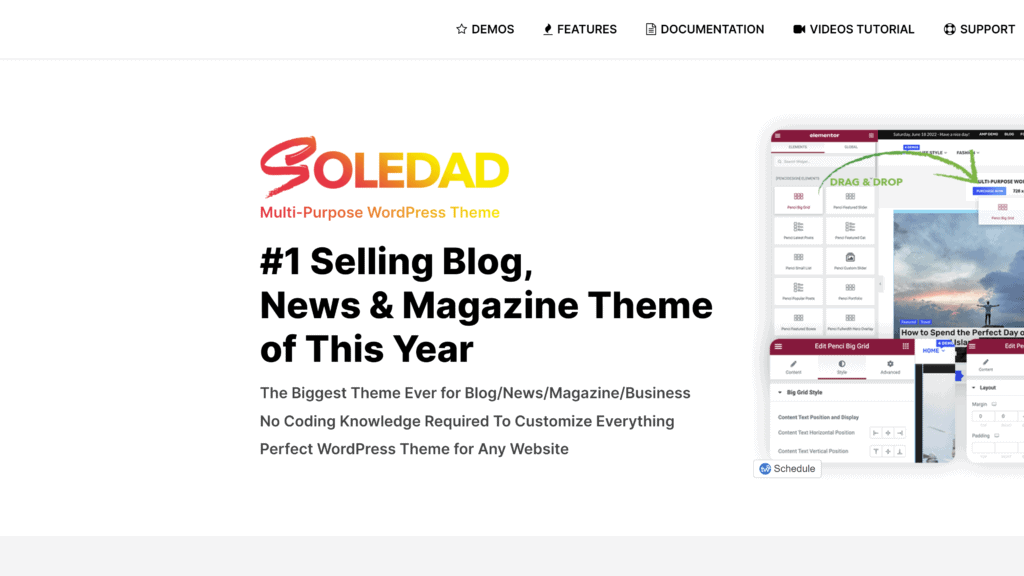 screenshot of the soledad homepage