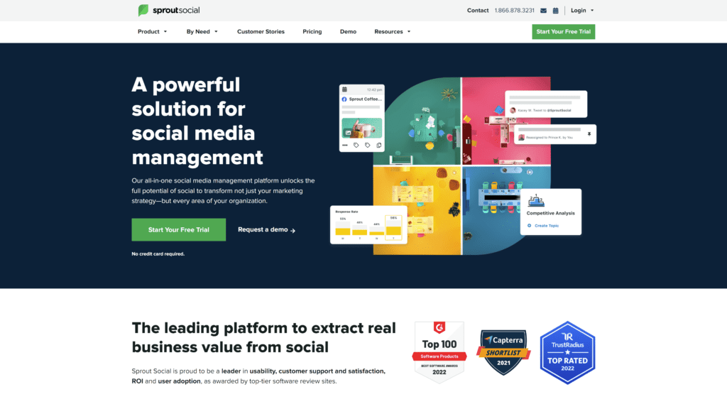 screenshot of the sprout social homepage