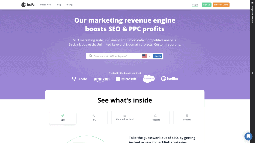 spyfu homepage screenshot 1