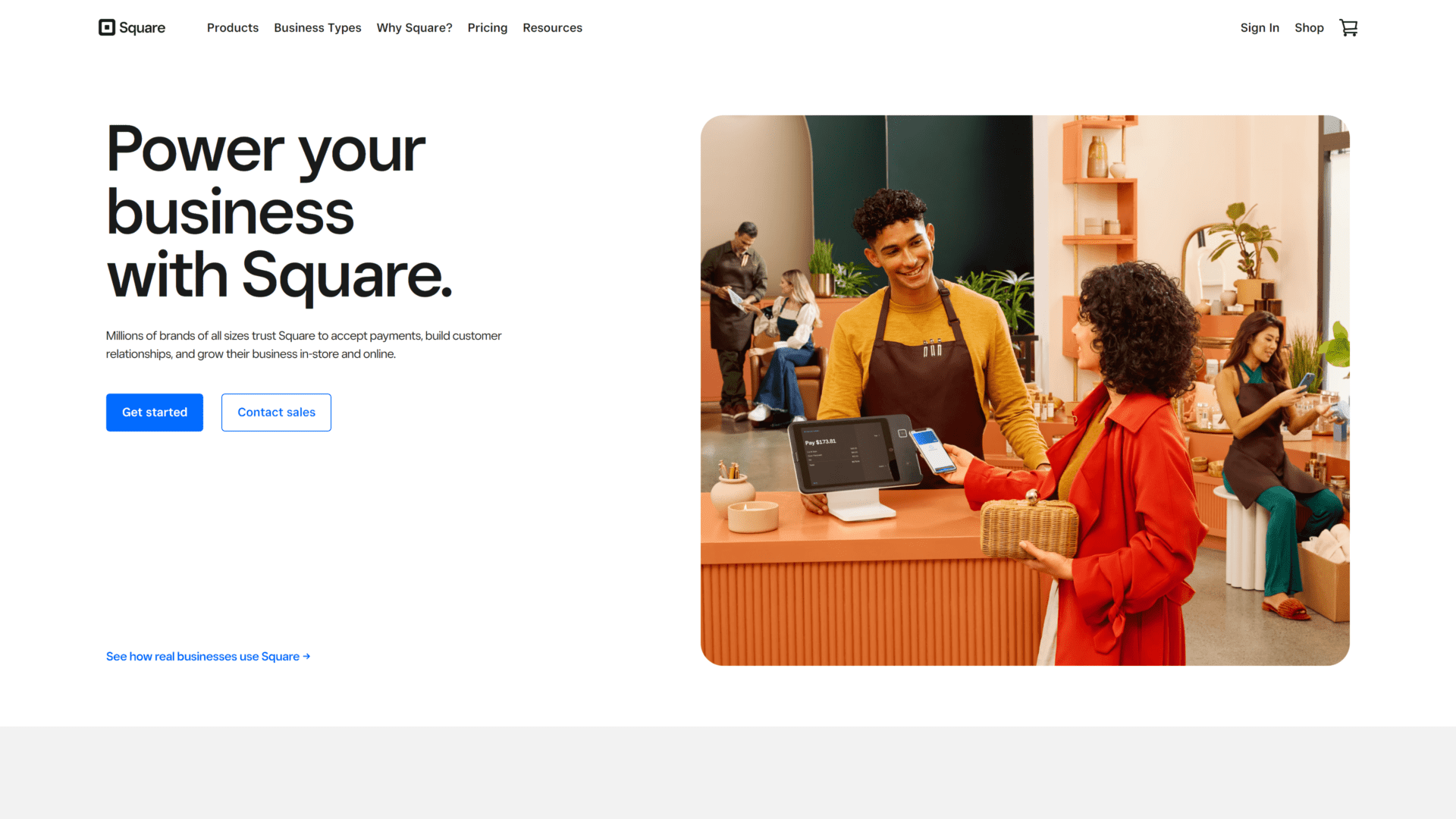 screenshot of the square homepage