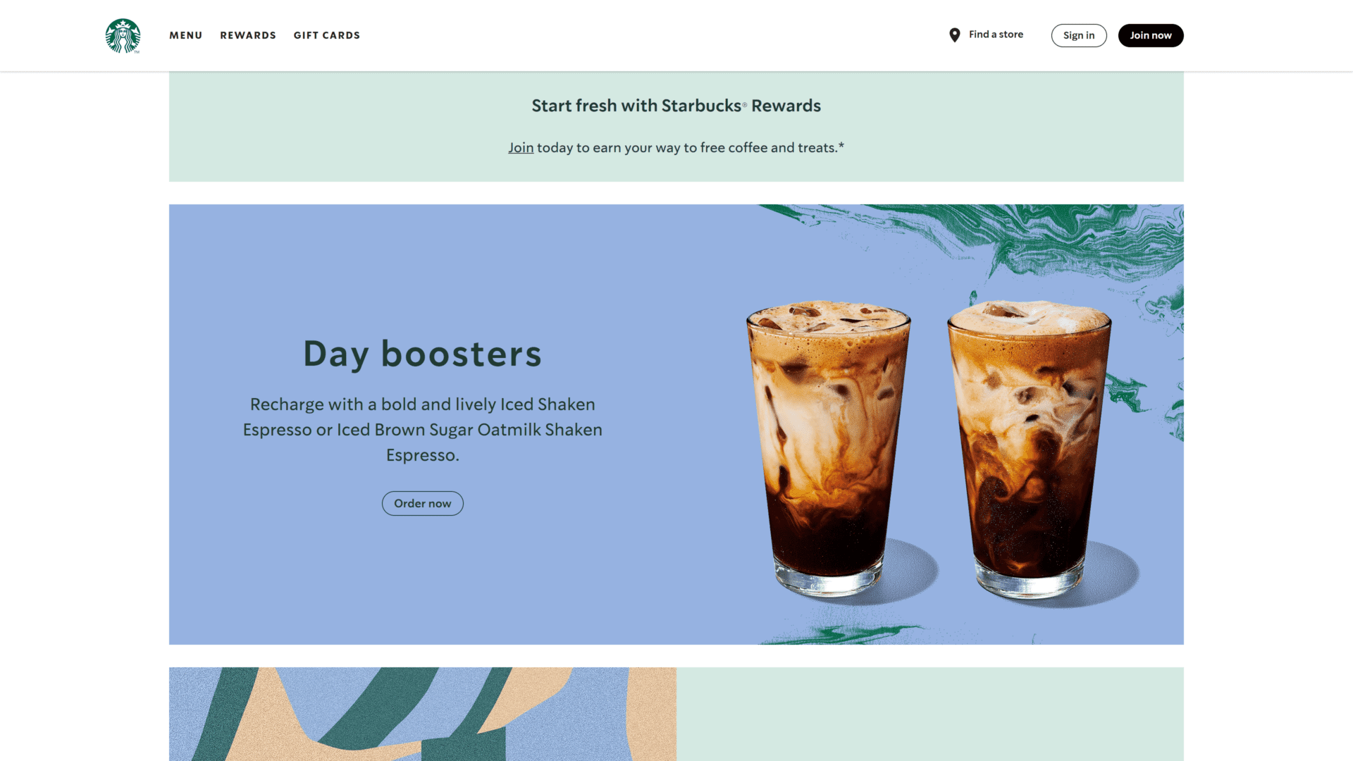 screenshot of the starbucks homepage