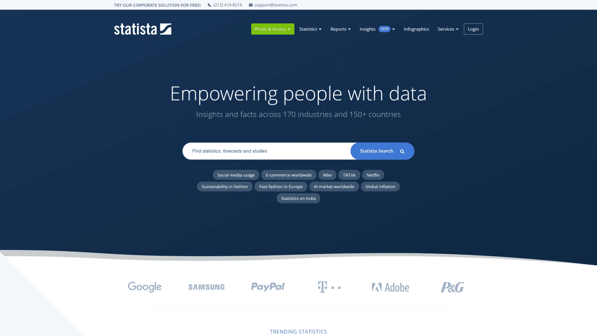 statista homepage screenshot 1