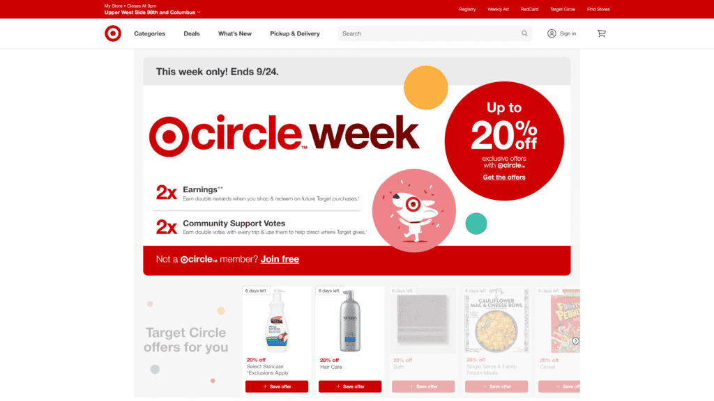 screenshot of the target homepage