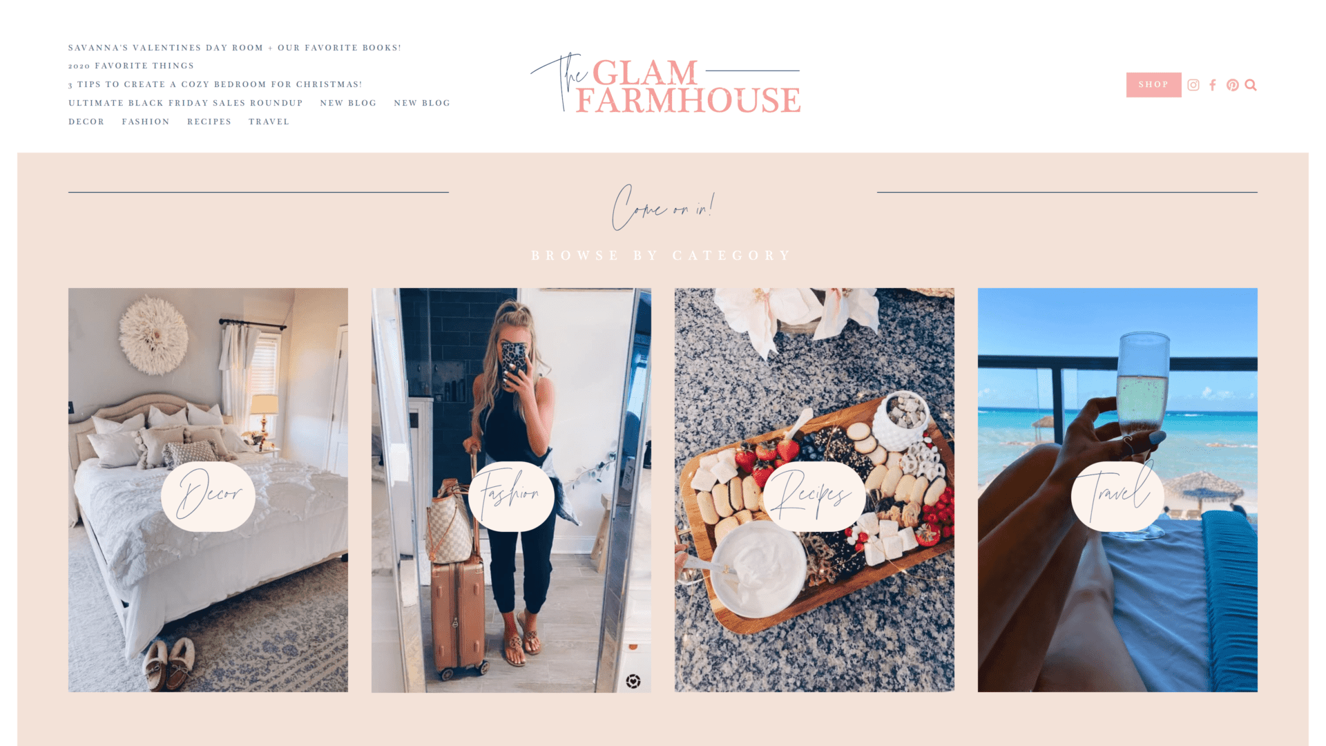 screenshot of the glam farmhouse homepage