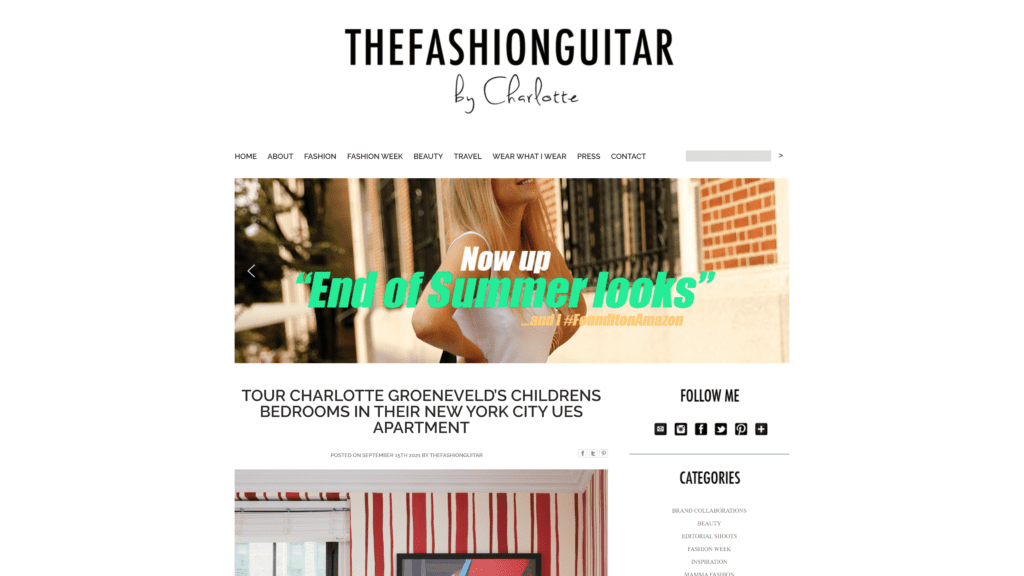 screenshot of the fashion guitar homepage