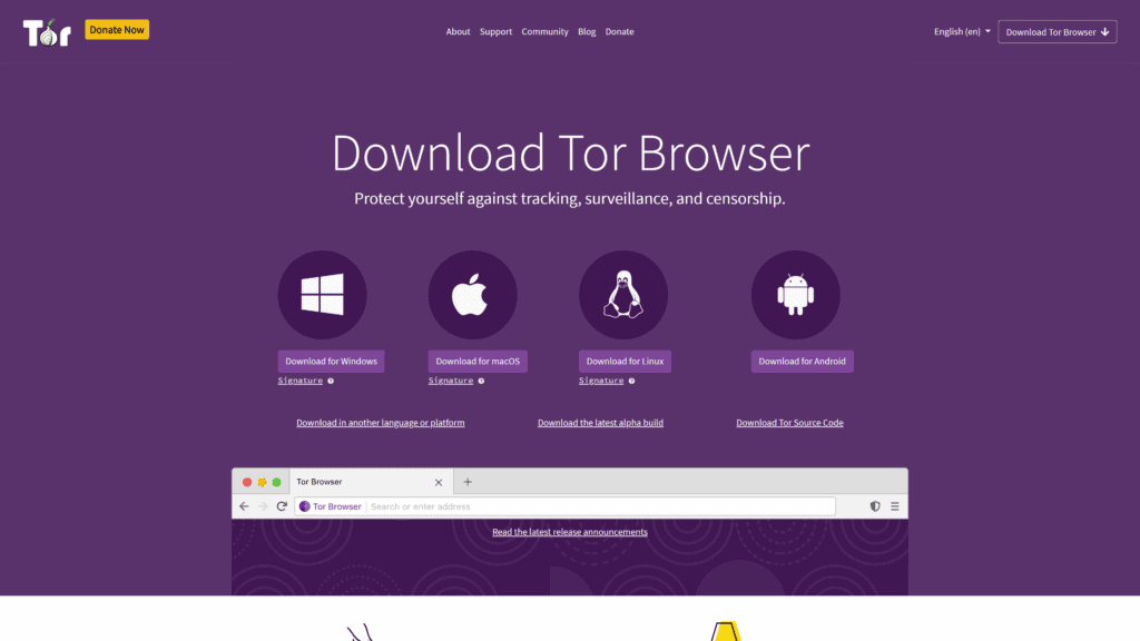 tor homepage screenshot 1