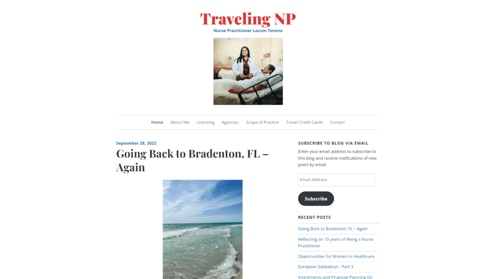 screenshot of the traveling-np homepage