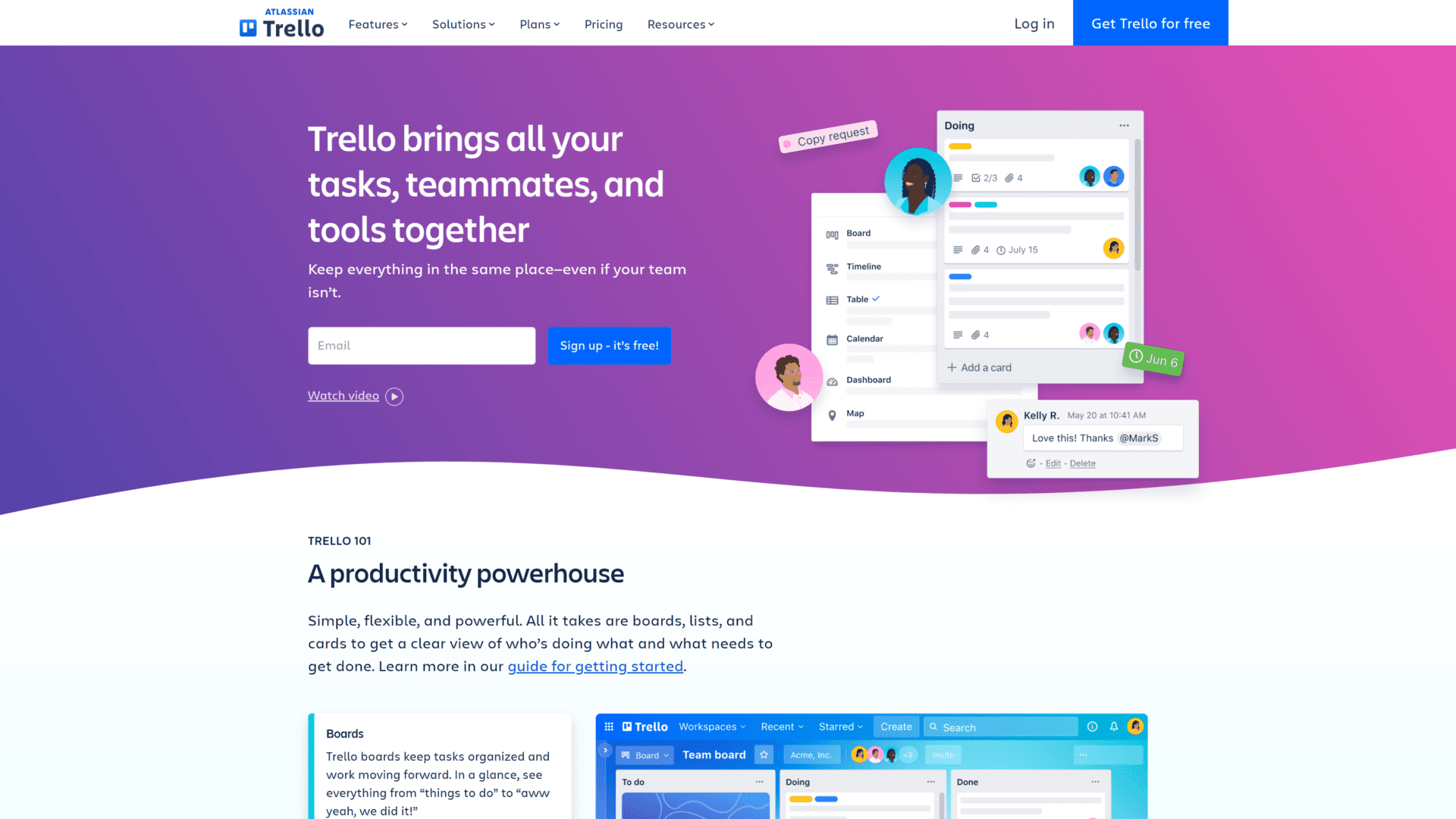 A screenshot of the trello homepage