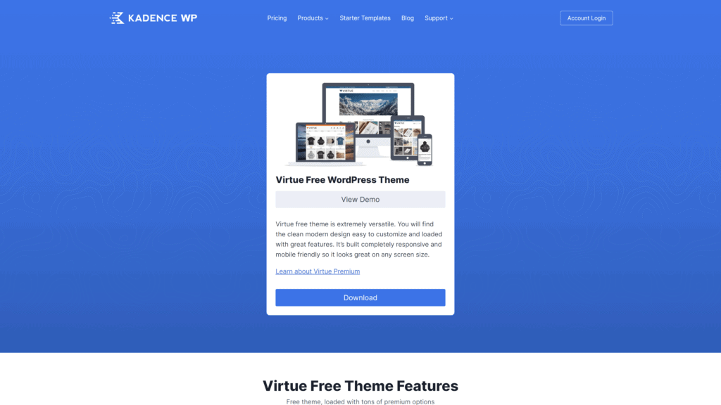 virtue homepage screenshot 1