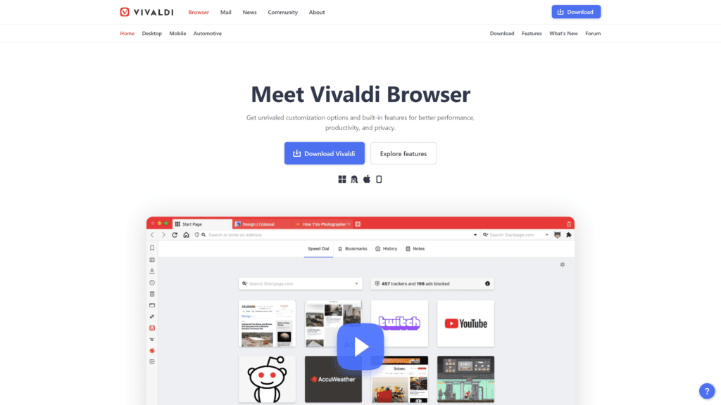 vivaldi homepage screenshot 1