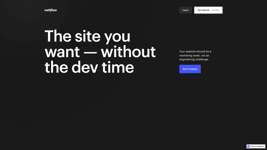 screenshot of the webflow homepage