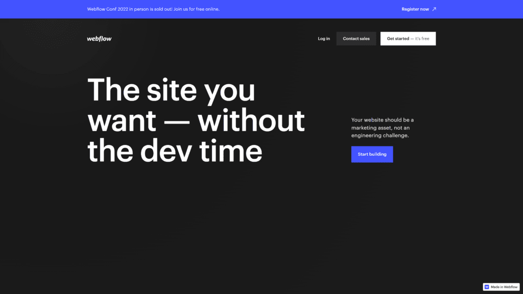 screenshot of the webflow homepage