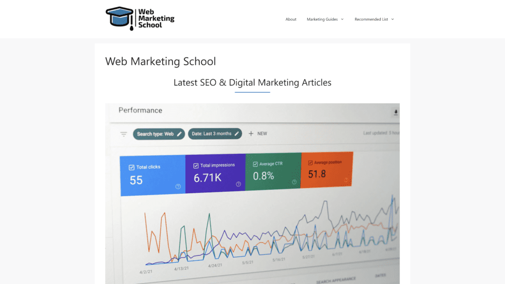 A screenshot of the web marketing school homepage