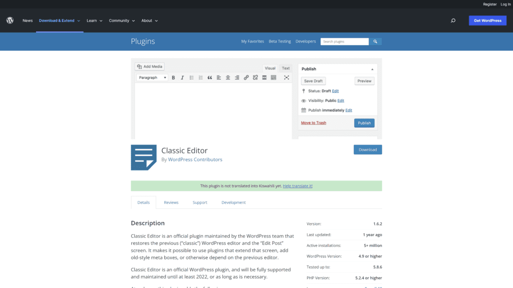 screenshot of the wordpress-Gutenberg homepage