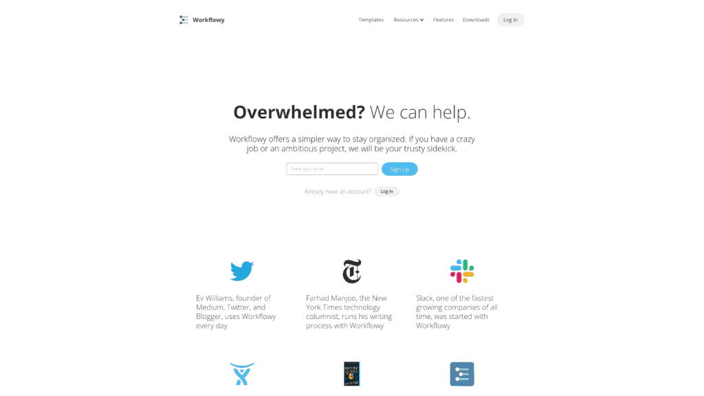 screenshot of the workflowy homepage