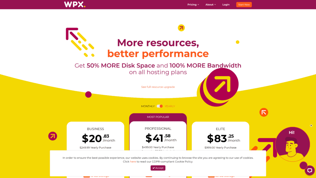 screenshot of the wpx homepage