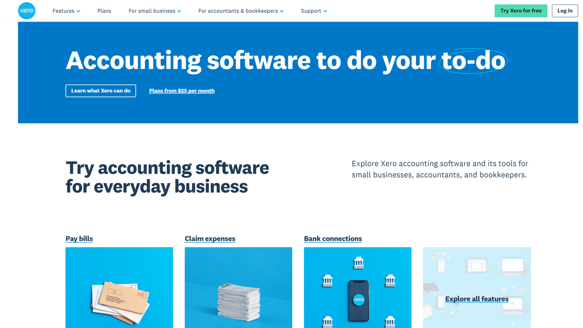 screenshot of the xero homepage