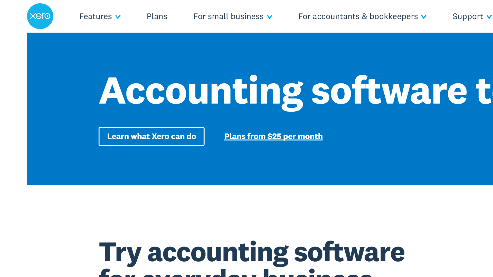 screenshot of the xero homepage