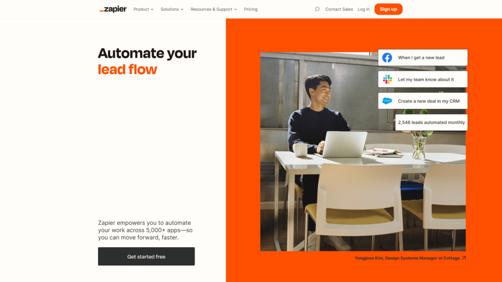 screenshot of the zapier homepage