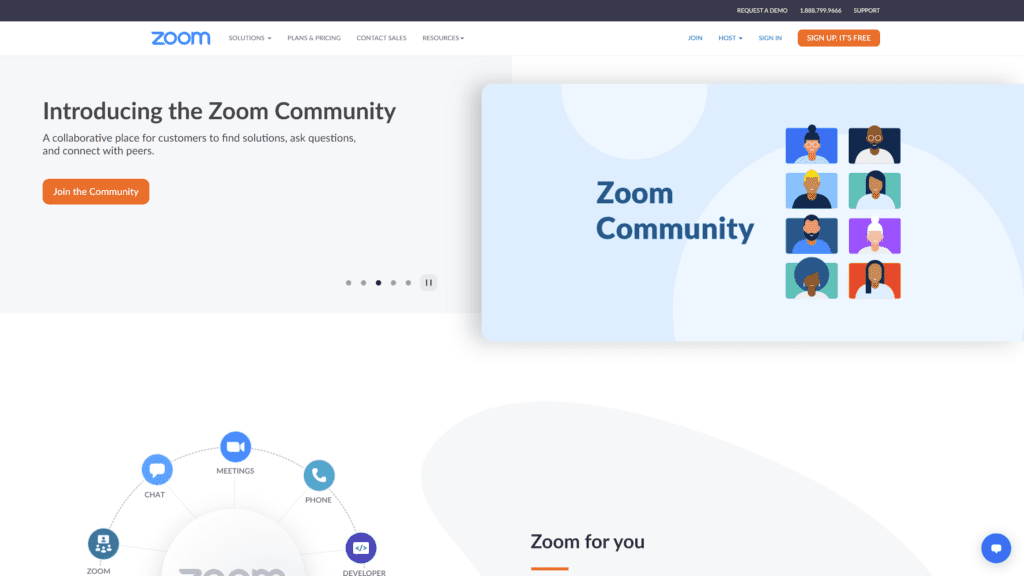 screenshot of the zoom homepage