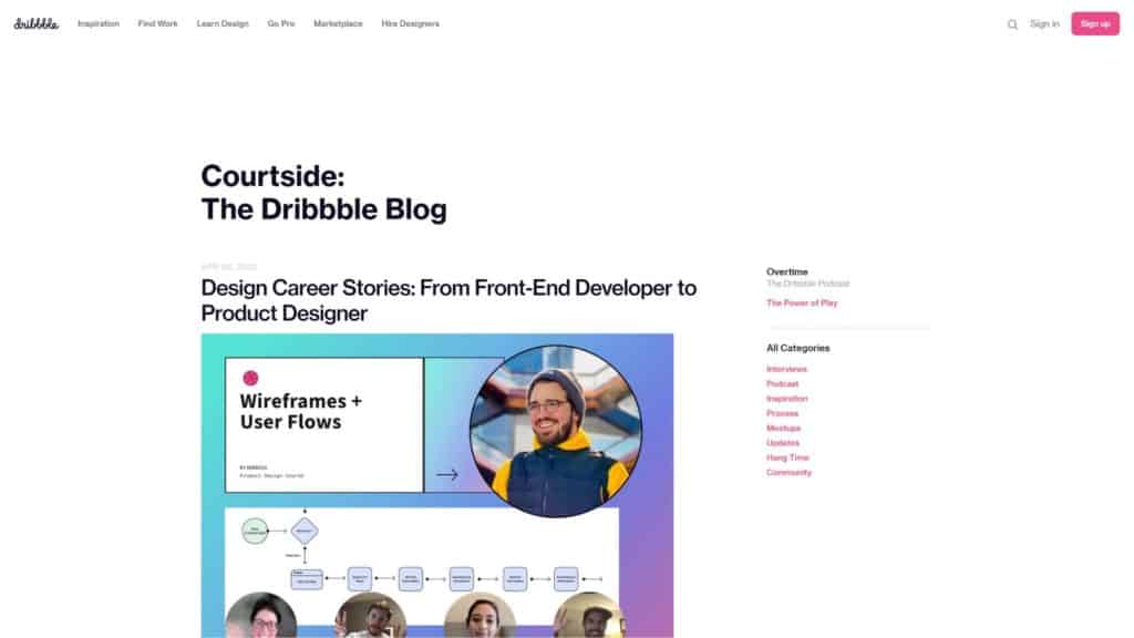 dribbble blog design screenshot