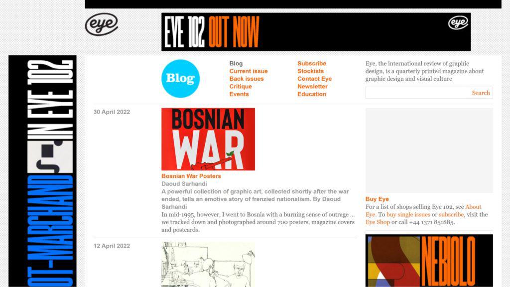 screenshot of the eye magazine blog design