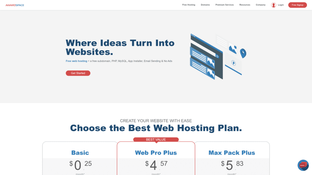 screenshot of the awardspace homepage