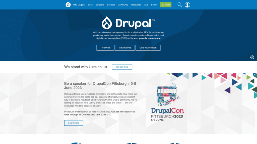 screenshot of the drupal homepage