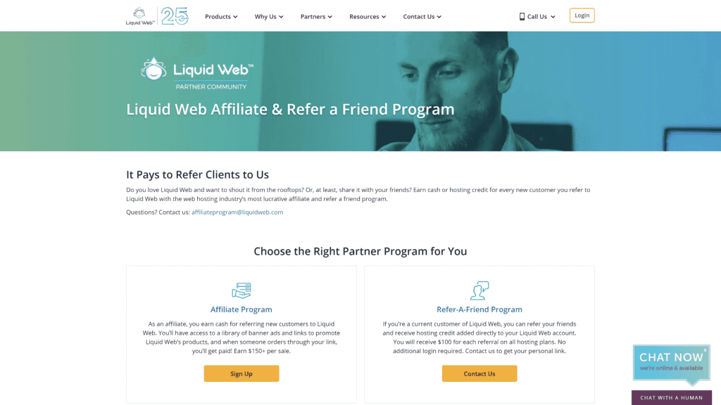 screenshot of the liquid web homepage