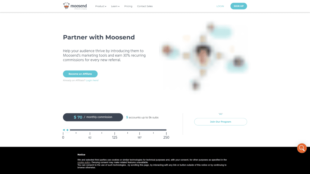 screenshot of the moosend affiliate programhomepage
