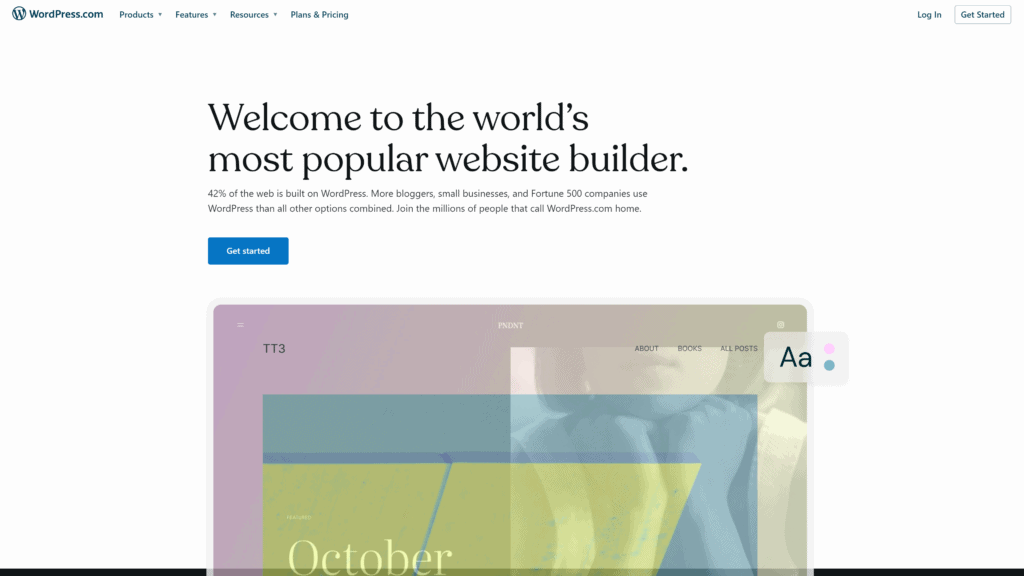 screenshot of the WordPress.com homepage